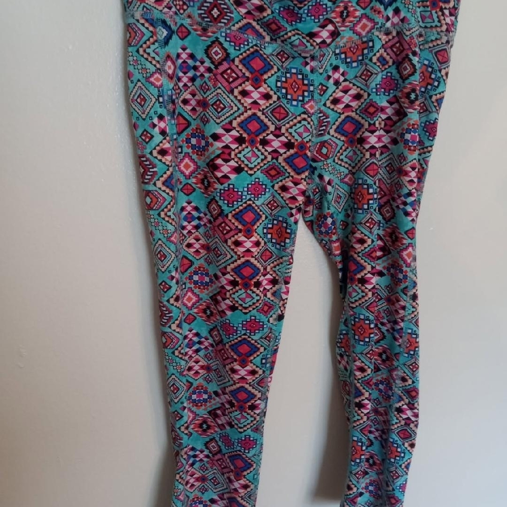 Inspired Heart Vibrant Patterned Leggings Sz L. VGC